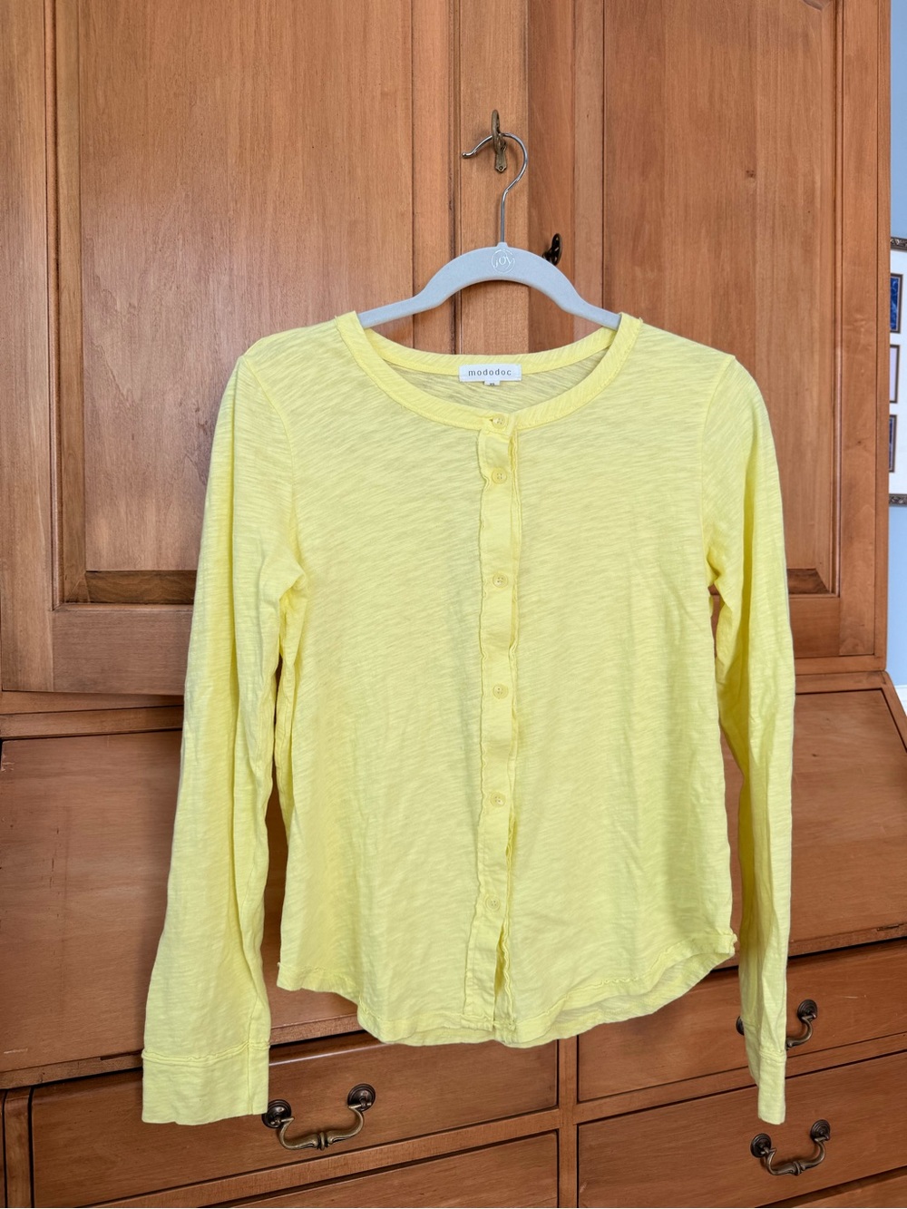 Mododoc 100% Cotton Yellow Button Front Long-Sleeve Top XS